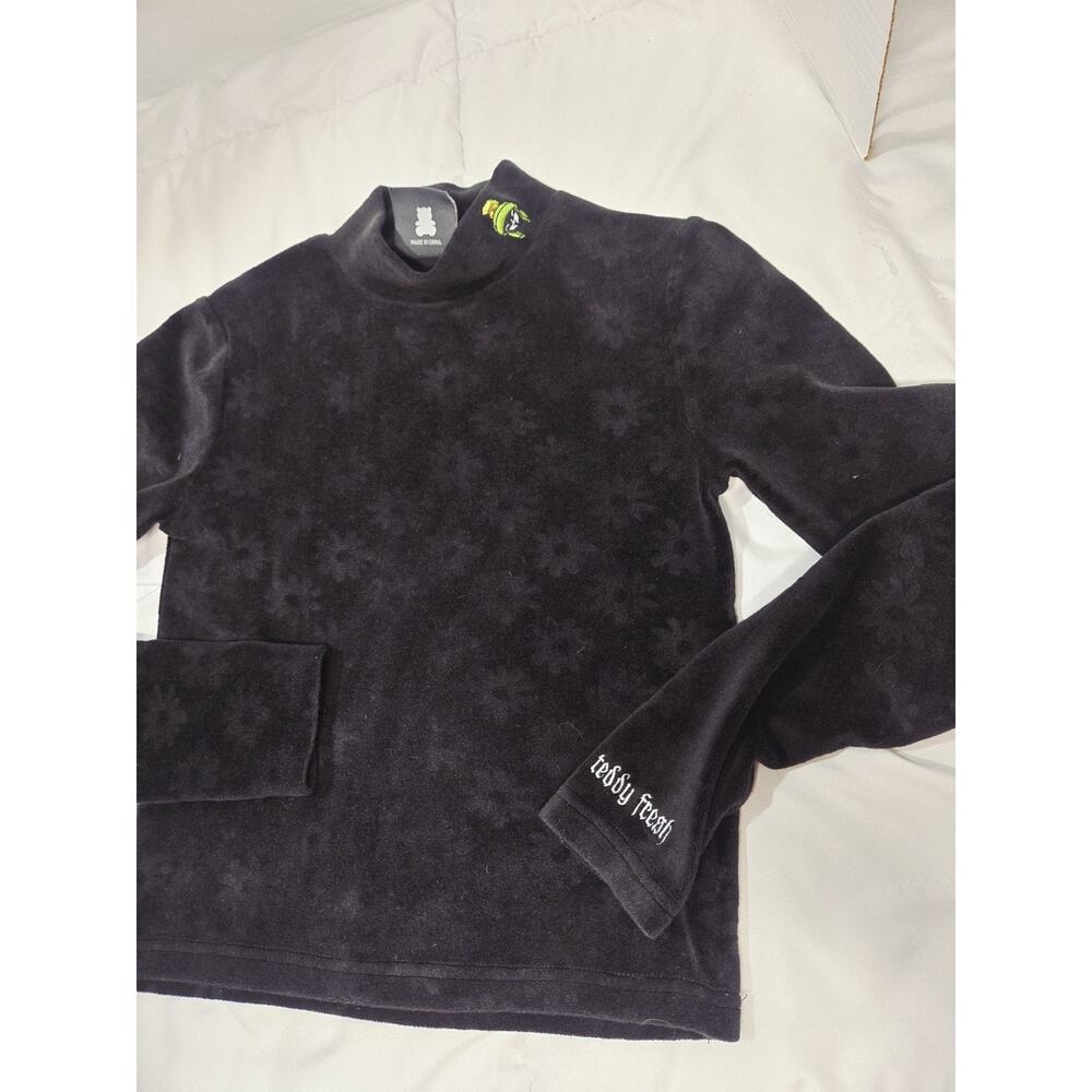 Looney Tunes X Teddy Fresh Top S Black Marvin the Martian Velour Y2K Brat Velvet
